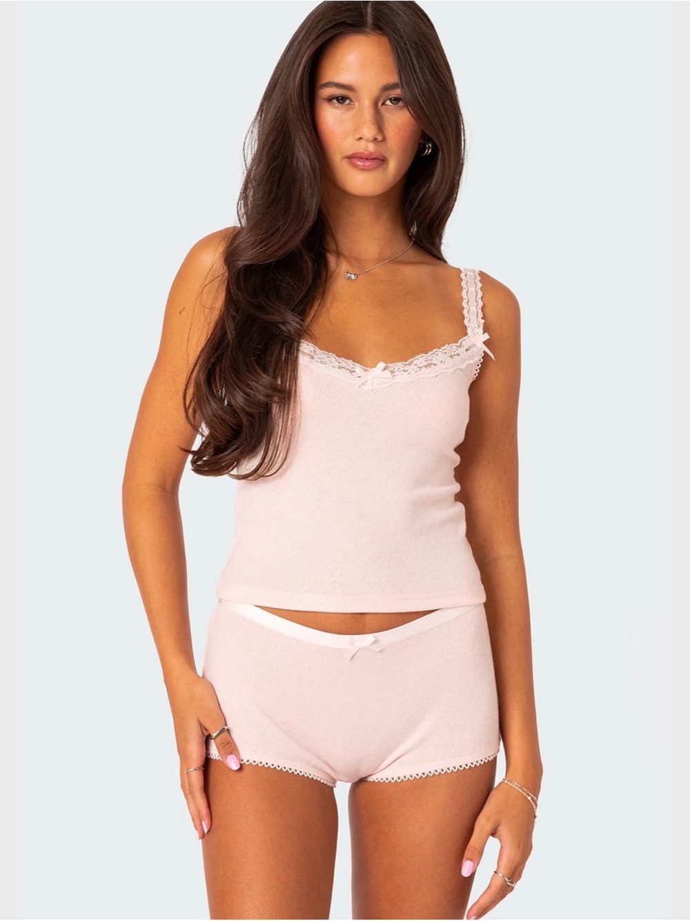 Edikted Pink Lace Trim Pajama Set (S)